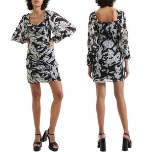 NWT | French Connection | Ally Dinah Ruched Clipped Chiffon Dress | Sz XXS US 2